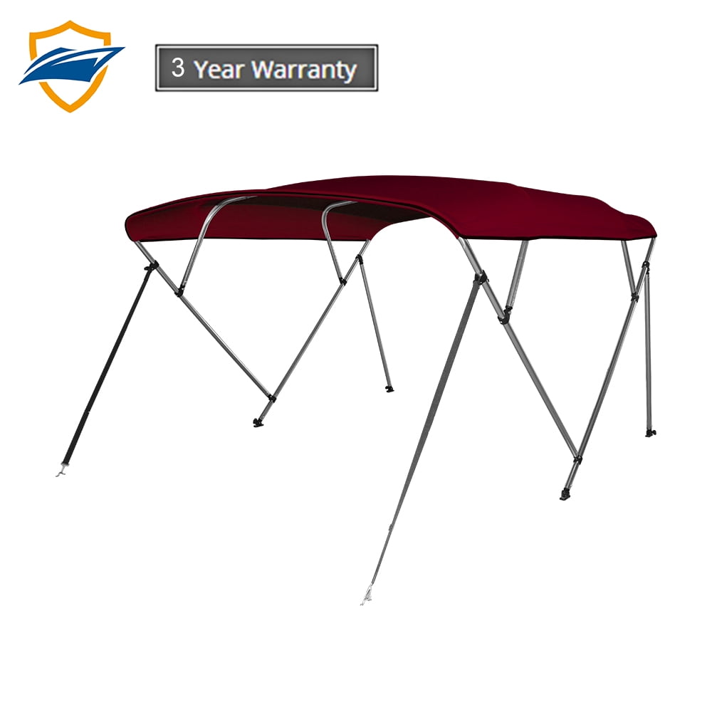 Gray 3 Bow Bimini Top Boat Cover Includes Mounting Hardware with 1 Double-Walled Aluminum Frame Tubes 2 Support Poles for Rear 2 Straps for Front
