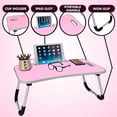 thumbnail image 5 of MavoCraft Laptop Desk for Bed - Lap Table with iPad Slot & Cup Holder - Portable Wood Lap Desk for Sofa & Bed for Adults & Kids - Adjustable Tablet & Laptop Stand for Comfortable Use (Pink), 5 of 7
