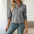 thumbnail image 2 of RQYYD Womens Utility Jacket Zip Up Long Sleeve Drawstring Hem Casual Safari Military Coat With Chest Pockets Outerwear, 2 of 7