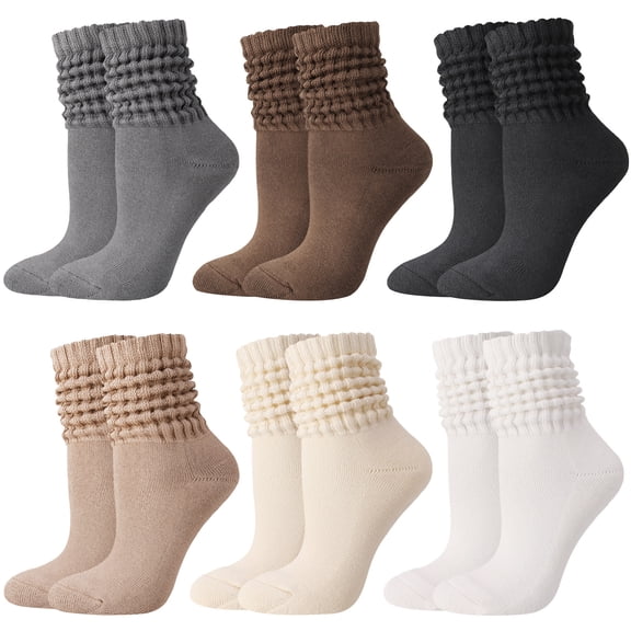 Bocaoying 6 Pack Slouch Socks for Women,Soft Long Scrunch Knee High Sock,Knitted Sock Cotton Scrunchie Socks for Women 5 to 9.5