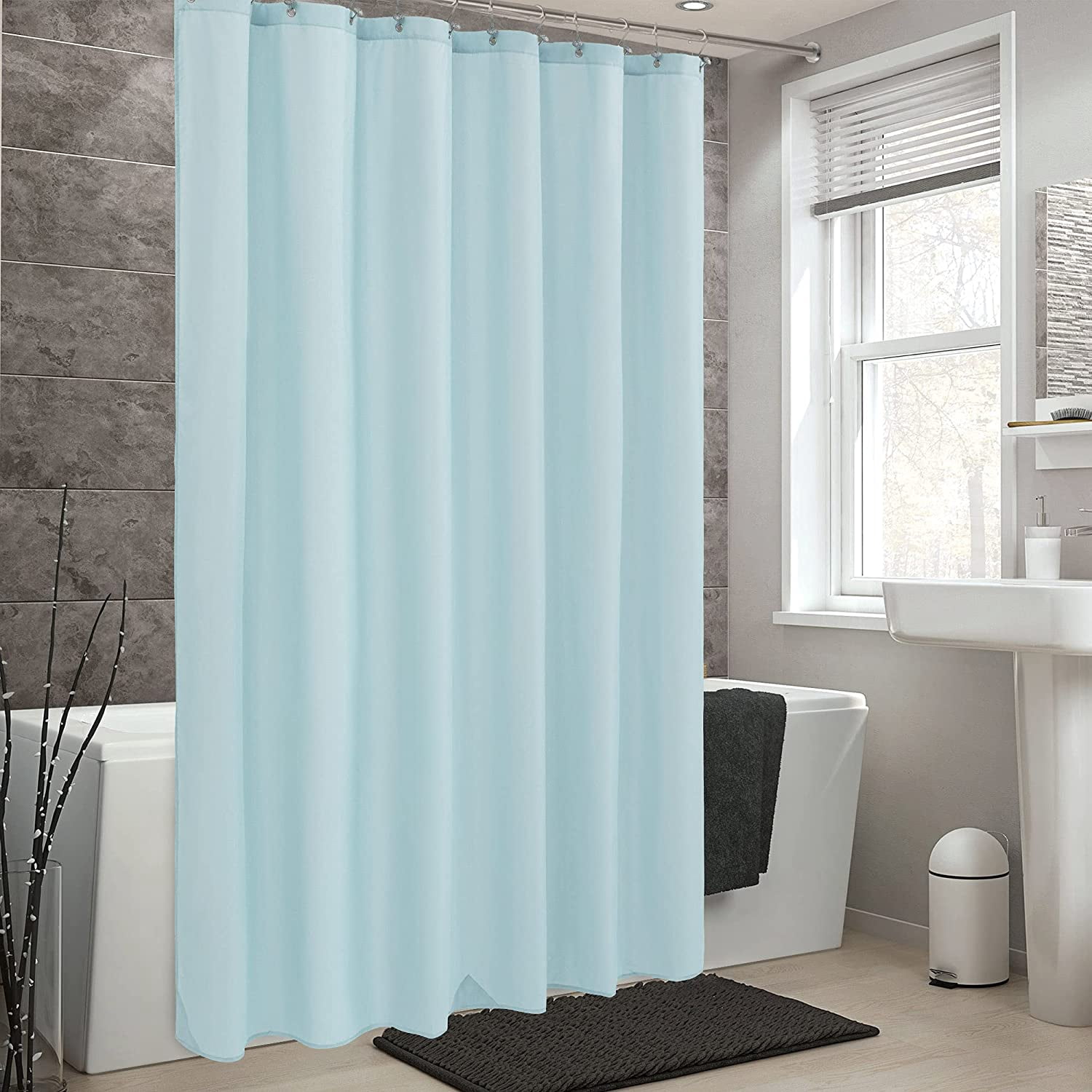 RunMin Grocery Store Long Fabric Shower Curtain Liner Waterproof - 72" x 78", Soft & Lightweight Long Shower Curtain with 3 Magnets, Machine Washable - 72x78, Blue