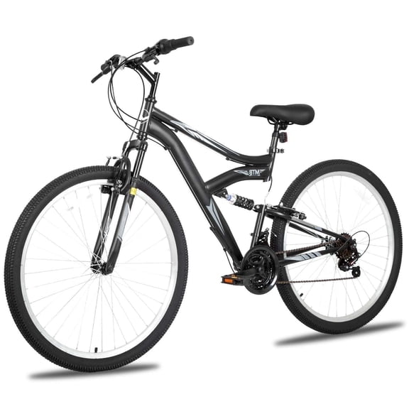 Hykolity 27.5 in Mountain Bike Sport Bicycle, 18 Speed Mtb Cycling for Adult Men Women Age 14 , Dual Full Suspension Outdoor Sport Bikes, Black