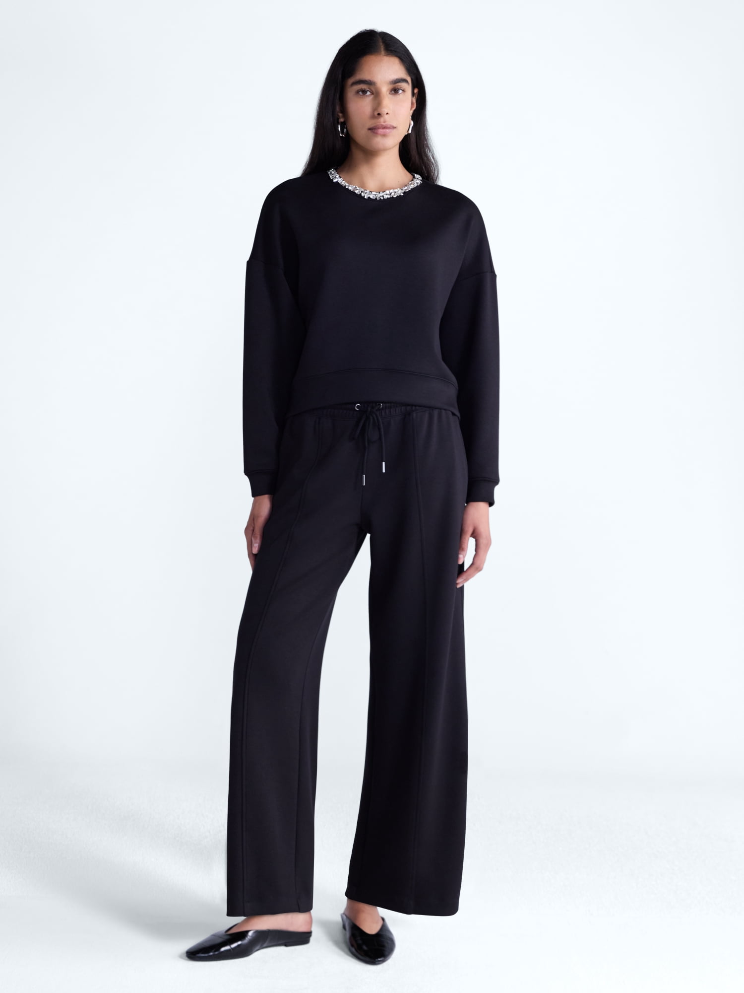 Scoop Women's and Women's Plus Scubaknit Embellished Sweatshirt, Sizes XS-4X