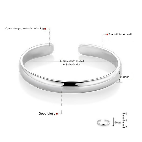 925 Silver Bracelet Solid 925 Sterling Silver Bangle Adjustable Opening Silver Bracelet Women Silver Bangle 925 Sterling Silver Bangle