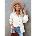 thumbnail image 2 of Womens Corduroy Button Down Shirts Boyfriend Long Sleeve Oversized Blouses Tops White M, 2 of 7