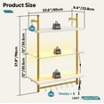 thumbnail image 3 of Bestier 23" Floating Shelves for Wall with LED Light 3-Tier Wall-Mounted Wood Shelves with 8 S-Hooks, White Finish & Gold Frame, 3 of 9