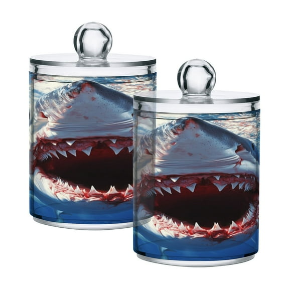 2 Pack Bathroom Canisters Transparent Storage Jar for Cotton Ball, Swab, Floss Open Shark Mouth