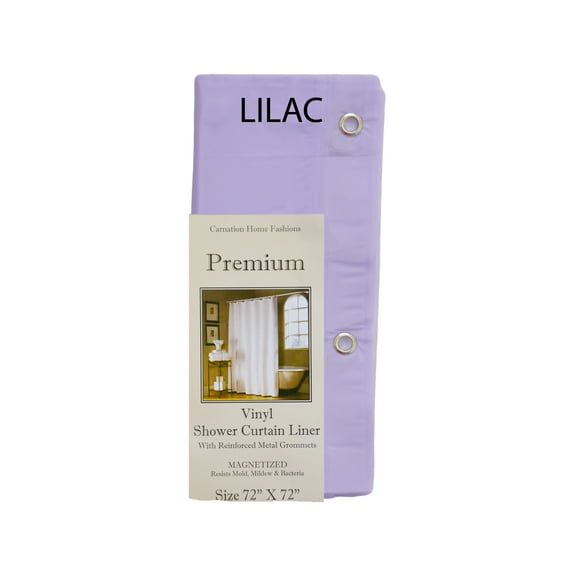 Lilac Standard Size 4 Gauge Magnetized Shower Curtain Liner Made with Mold, Mildew and Bacteria Resistant Vinyl