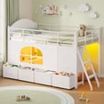 thumbnail image 3 of Low Loft Bed Twin Size with Upholsterd Headboard and 8 Storage Drawers, Metal Loft Twin Bed Frame with LED Lights, Under-Bed Play Area, Play Curtain, Safety Guardrail and Ladder, White, 3 of 10