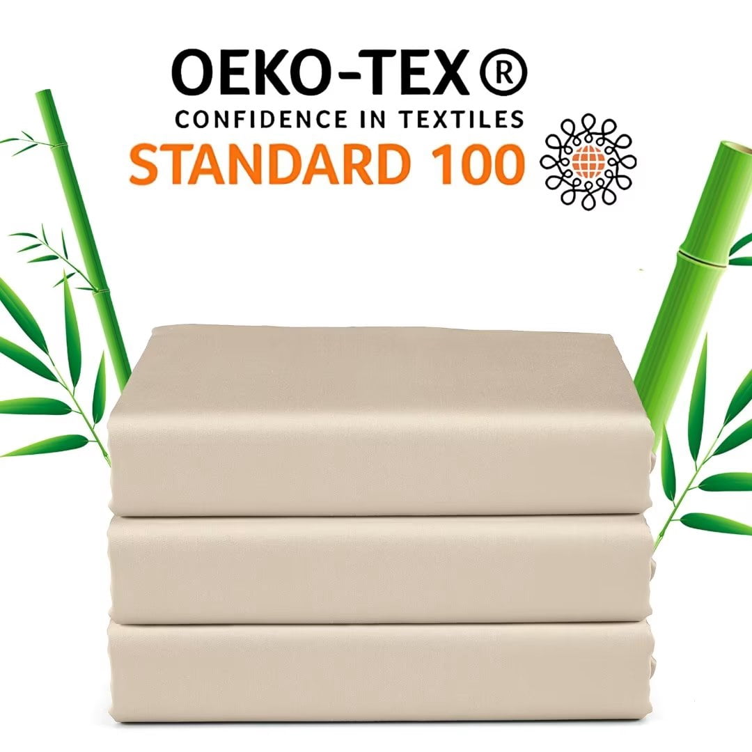 Shunjie.Home 100% Bamboo Fitted Sheet Only Queen Size, 400 Thread Count, 16" Deep, Super Soft, Beige