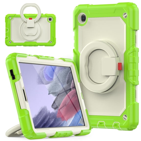 SaniMore for Samsung Galaxy Tab A7 Lite 8.7" 2021 (SM-T220/T225) Case, PC & Silicone Cover with Pencil Holder & Hand Grip & Ring Kickstand Screen Protector Shockproof Protective Shell, Lime