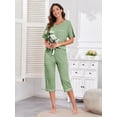 thumbnail image 6 of EA'S SECRET 100% Cotton Women Pajamas Set Soft Sleepwear Pjs 2 Piece Sleepwear With Pockets Capri Pants Summer(Sage Green,L), 6 of 7
