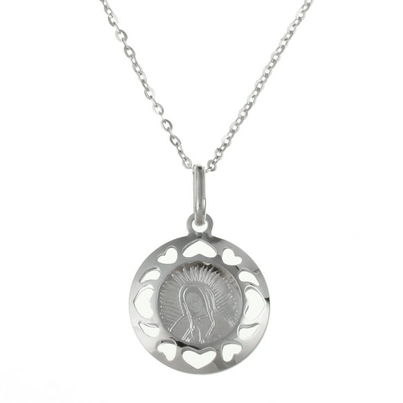 Medalla virgen Guadalupe Busto redonda calada con corazones Medalla italiana Medalla y cadena