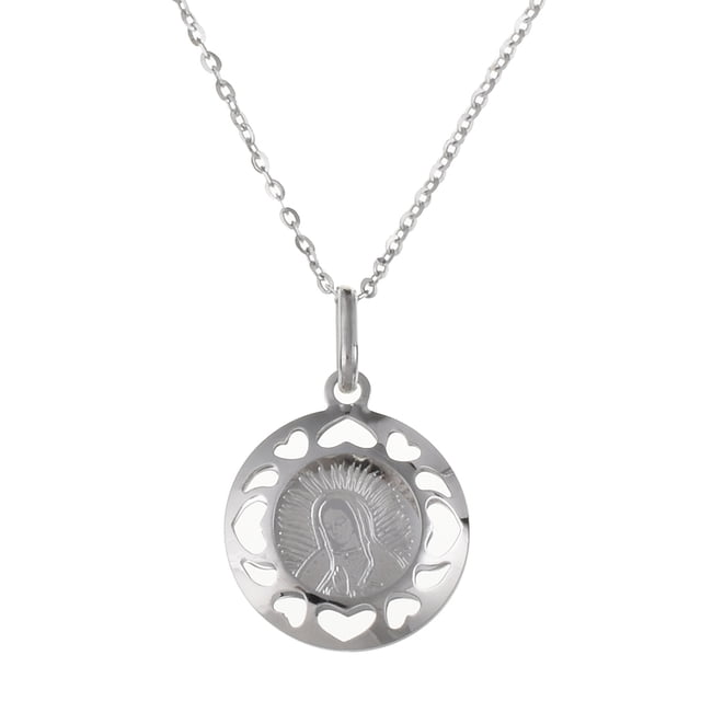 Medalla virgen Guadalupe Busto redonda calada con corazones Medalla italiana Medalla y cadena