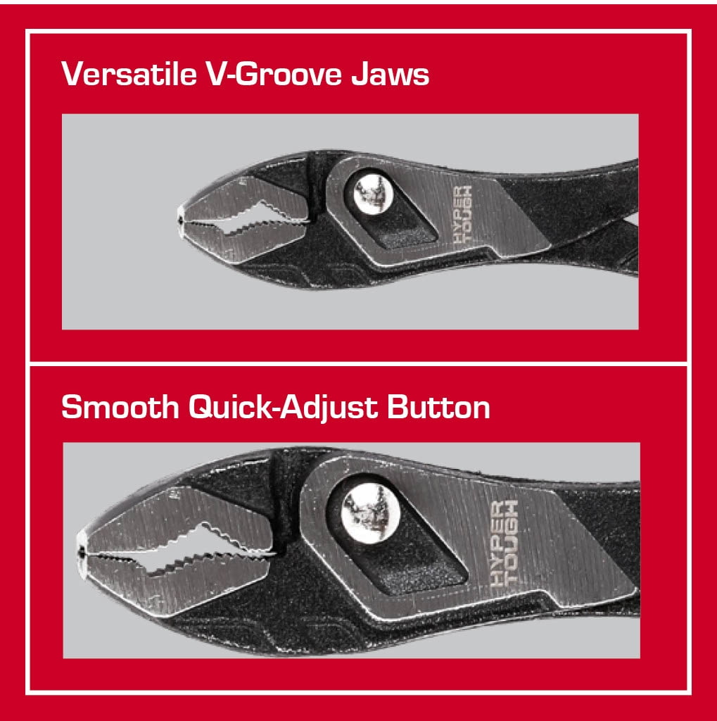 Hyper Tough 8-inch Push-button Slip-joint Pliers with Dual Material Comfort Grips