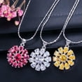 thumbnail image 6 of Cubic Zircon Blue Big Flower Pendent Earring Necklace Ring Set for Party Costume, 6 of 9