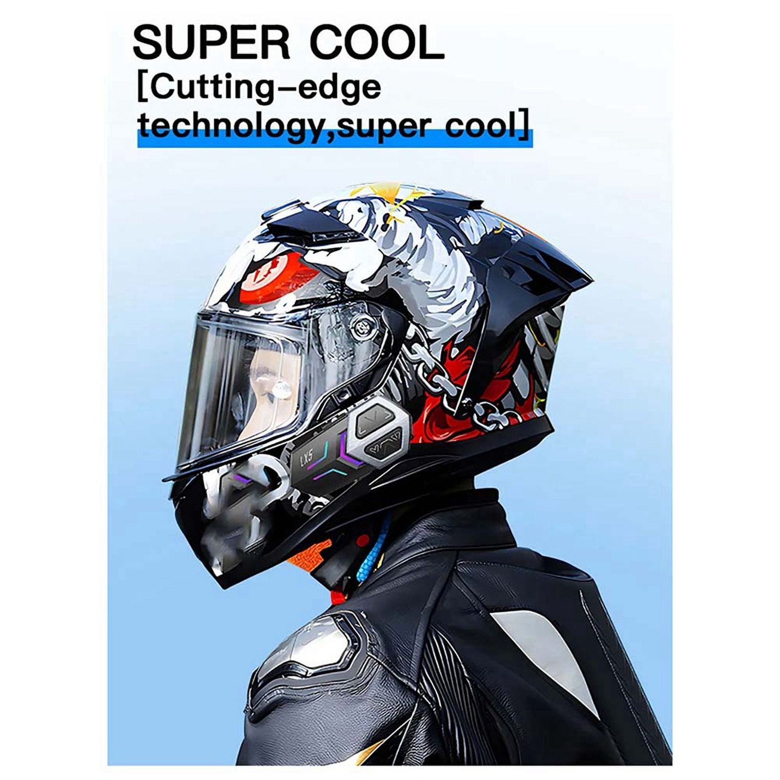 LX5 Motorcycle Helmet Headphones Mesh Intercom for 10 Riders 2000m Hands-Free Speaker, Bluetooth 5.3 Waterproof 2pcs