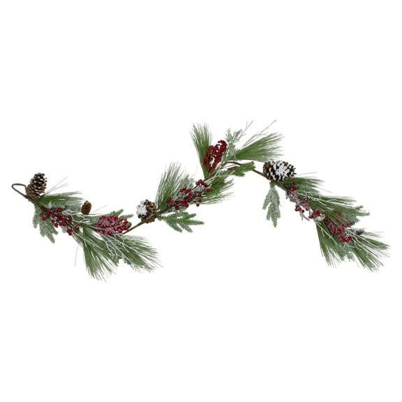 Northlight Frosted Berries and Pinecones Artificial Christmas Garland - 6' x 7" - Unlit