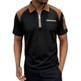 thumbnail image 6 of Men's Color Block Top 48%Polyester 38%Rayon 11%Cotton 3%Spandex Short Sleeve Zipper Stand Collar Casual Shirt Fashion Breathable Work Golf Travel | Zenithor,Black L, 6 of 9