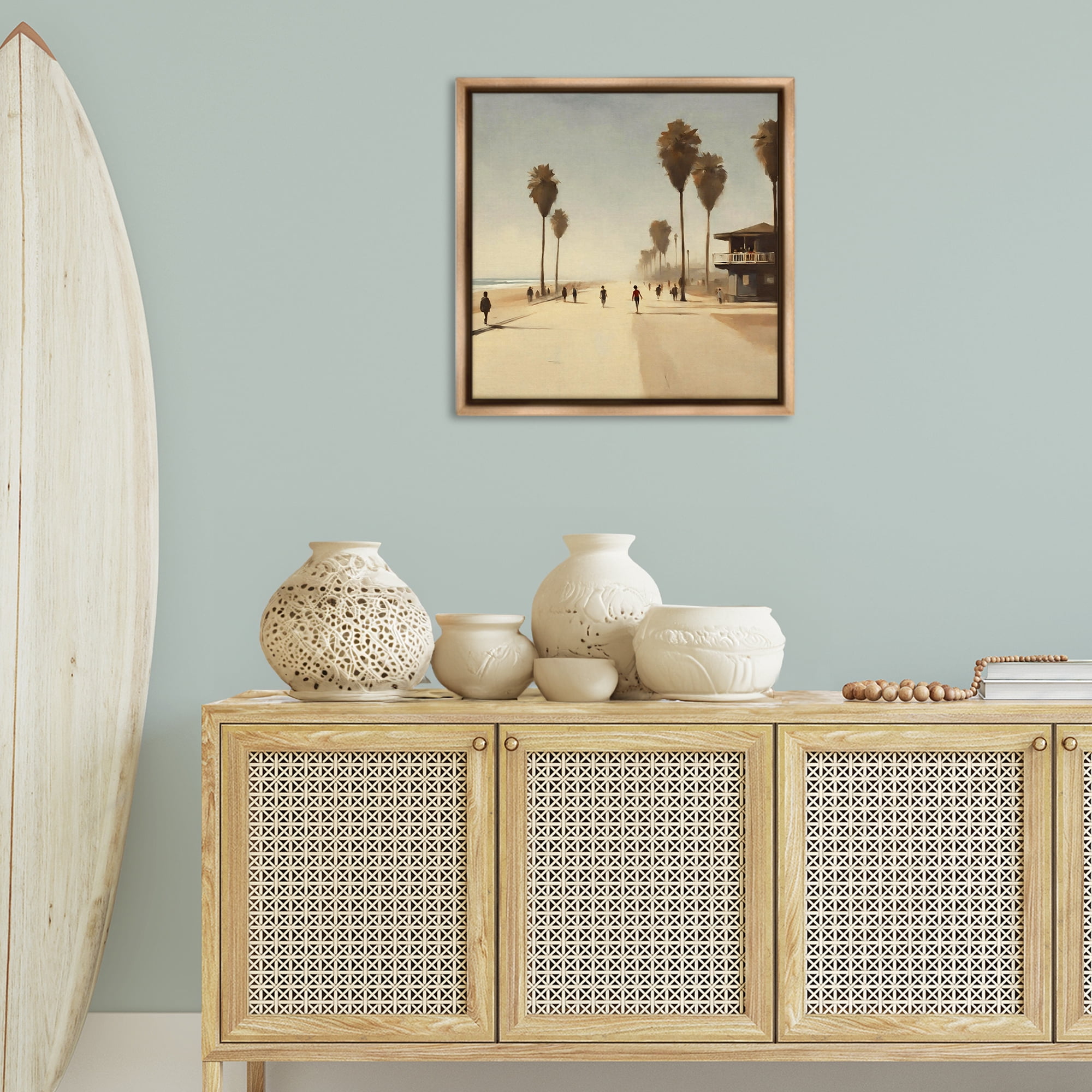 Stupell Industries Tropical Beachside Track Landscape & Nature Painting Brown Floater Framed Canvas Art Print Wall Art, 25 x 25