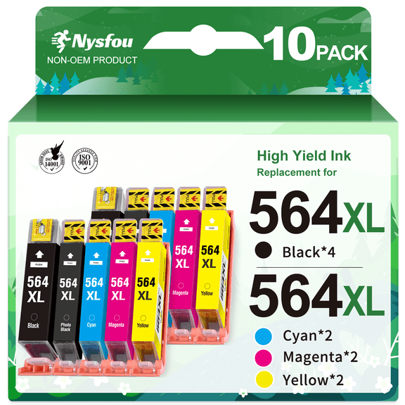 564XL 564 Ink Cartridge Compatible for HP Printer Ink 564XL 564 XL Ink Cartridges for  Photosmart 7520 6520 5520 5510 Deskjet 3520 Officejet 4620 (4 Black, 2 Cyan, 2 Magenta, 2 Yellow, 10 Pack)