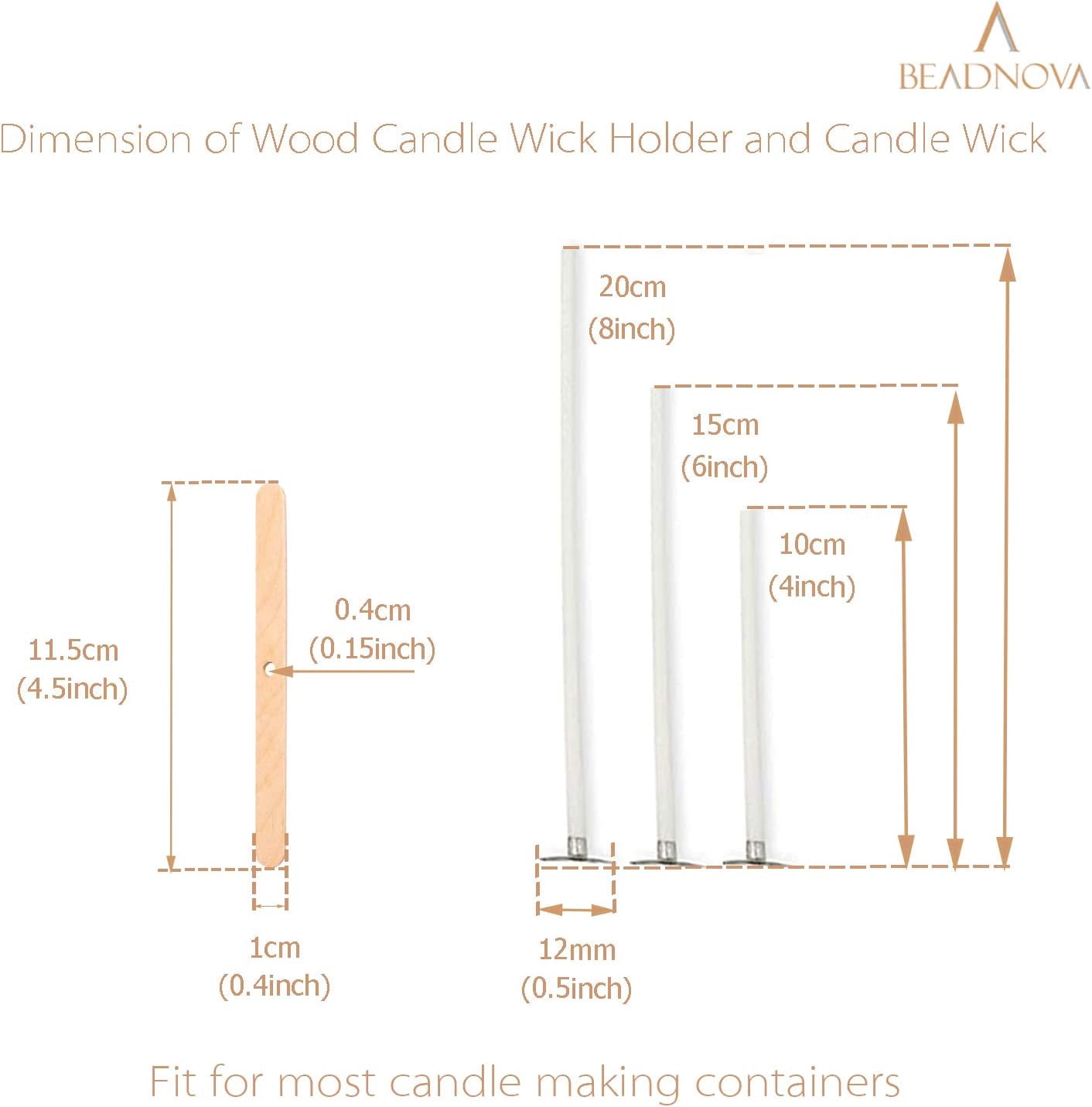 Candle Wicks Set 150 Pcs Candle String Cotton Wicks with 50 Pcs Wooden Holders Centering Device for Making Supplies DIY (4, 6, 8 Inch)