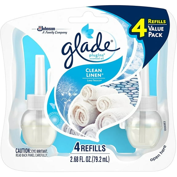 Glade Plug In Refill, Clean Linen, 2.68 Fl. Oz. (Pack of 4)