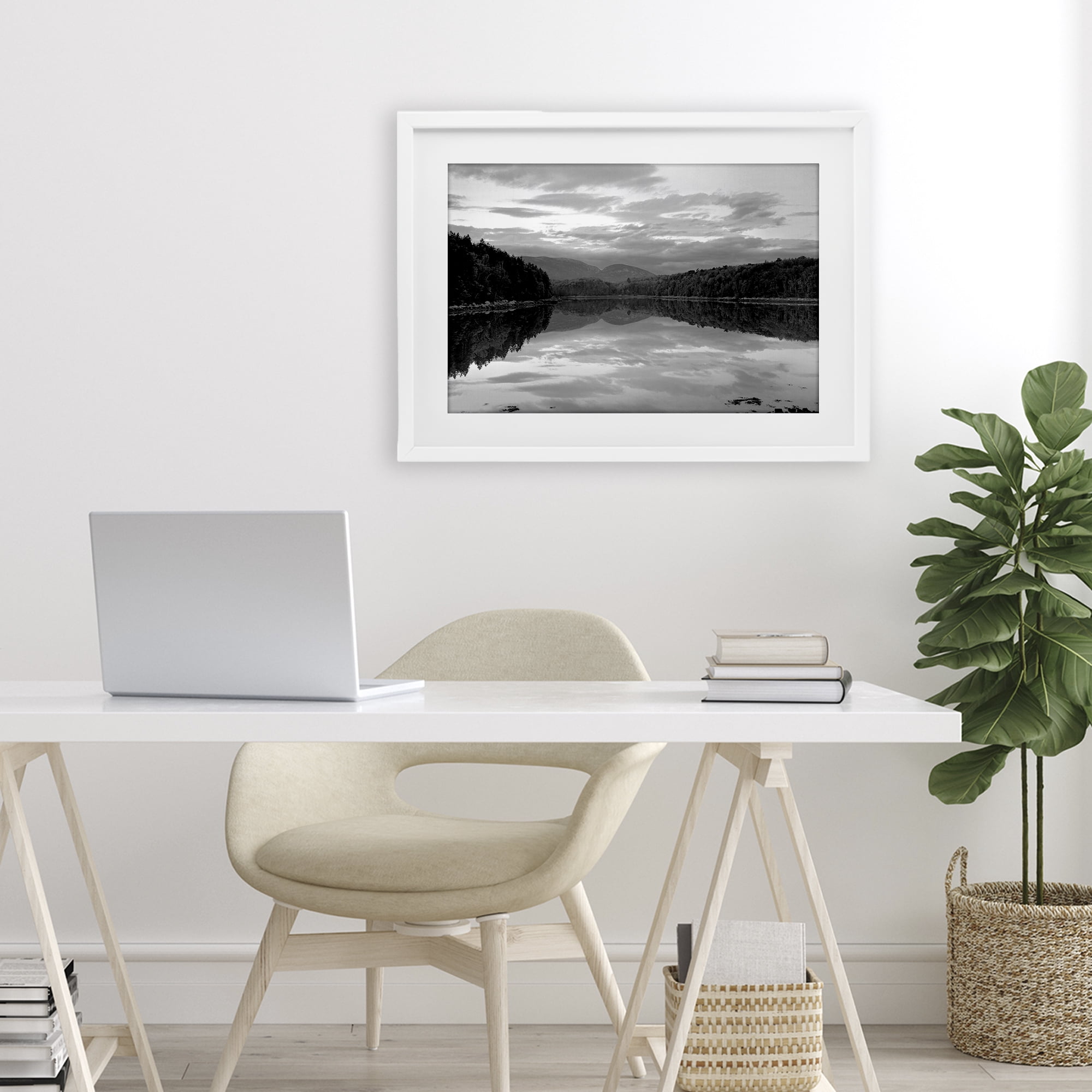 Stupell Industries Acadia Reflection in Monochrome White Framed Print Under Glass, design by MJ Photography