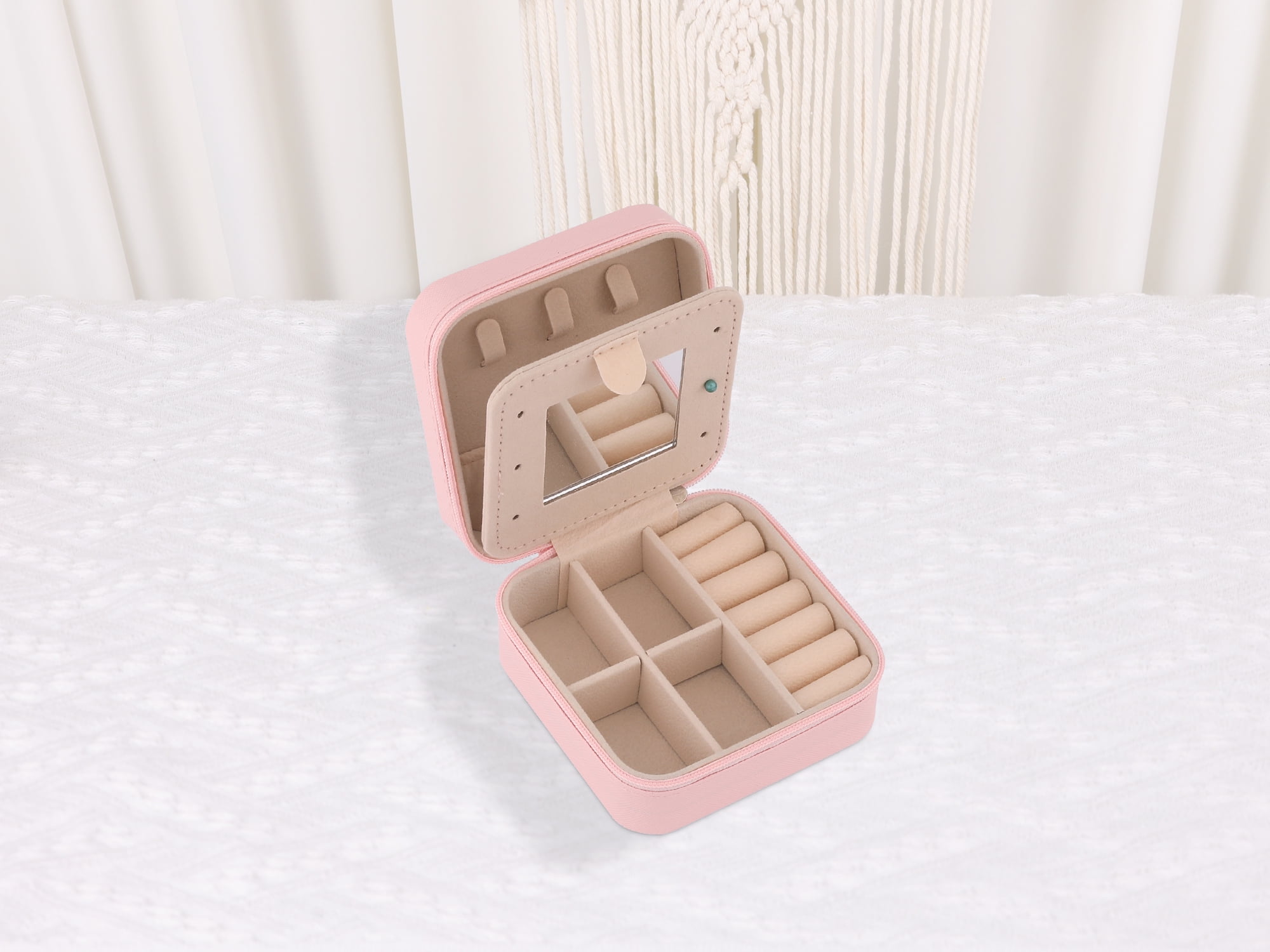 Unique Bargains Mini PU Leather Jewelry Box with Mirror Pink Letter A