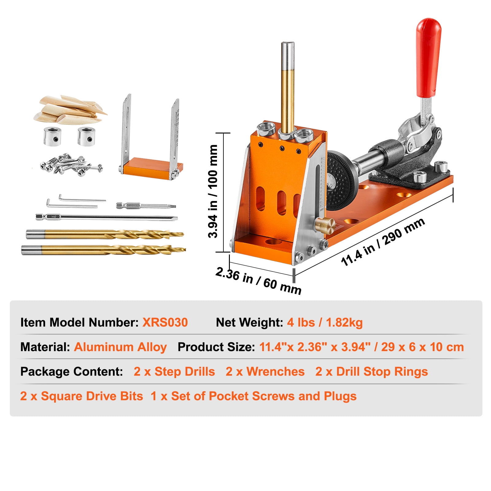KFFKFF Pocket Hole Jig Drill with Step Drills Wrenches and Square Drive Bits, 4 lbs, 30 Pieces