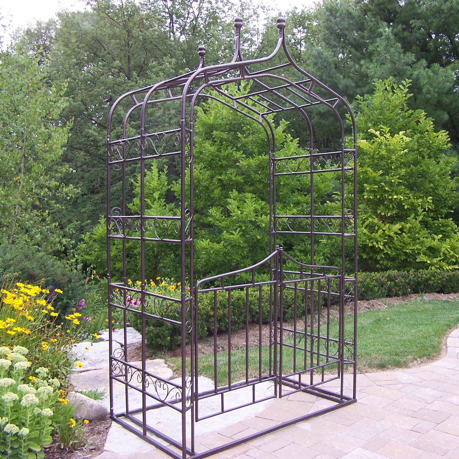 Oakland Living 8 5 Ft Iron Gothic Arbor With Gate Com Iron Gothic Arbor With Gate Com