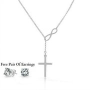 BEDAZZLED BIJOU Stainless Steel Infinity Charm Cross Pendant Womens Silver Jewelry Necklace Gift