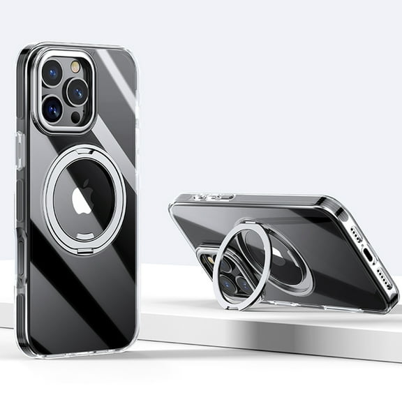 Magnetic Phone Case for Apple iPhone 16, Clear Back Cover Compaitble with Magsafe & Car Mount Anti-Scratch Not-Yellowing Invisible Kickstand Bumper Shockpproof Case for Women Men, Black