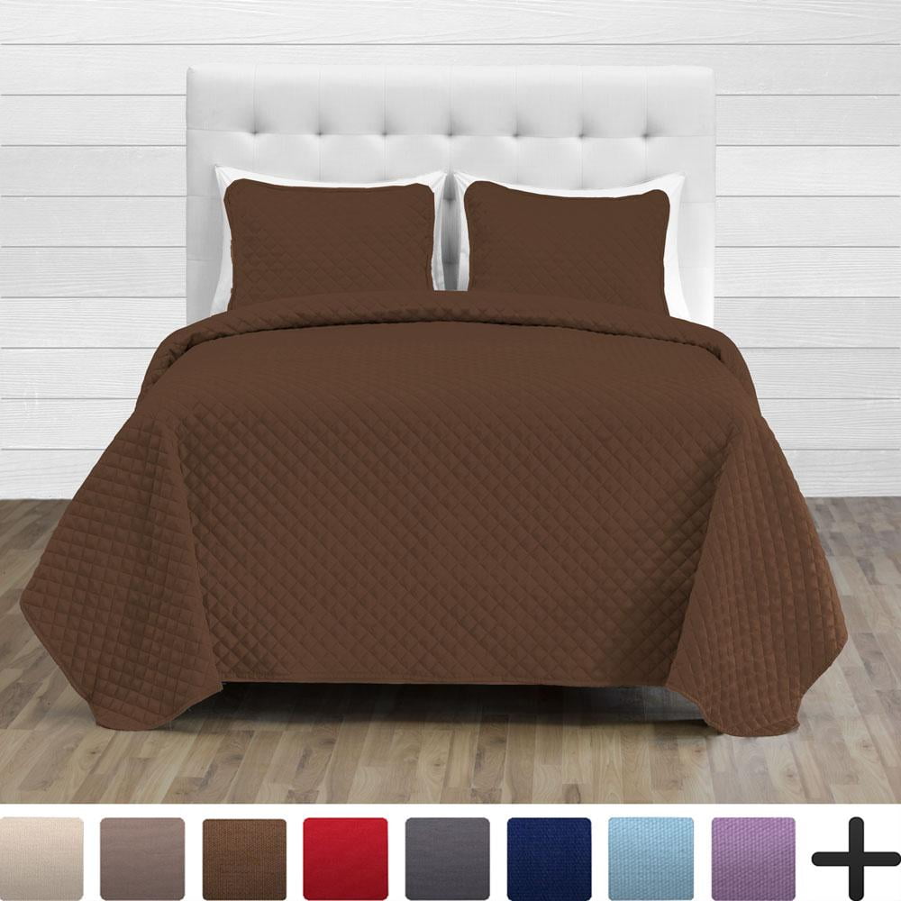 8 Piece Split Cal King Coverlet Set + Microfiber Sheet Set Diamond Stitched Lightweight