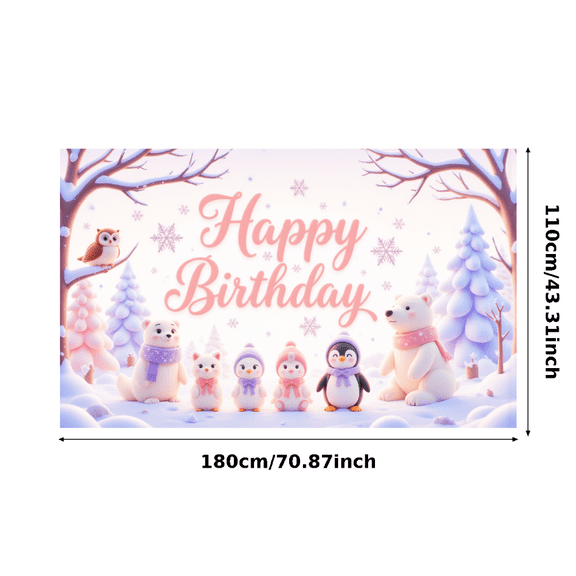 Yatrandify Animal Theme Winter Birthday Banner Snowflake Design Happy Birthday Decoration for Kids Party Winter Celebration Indoor Event