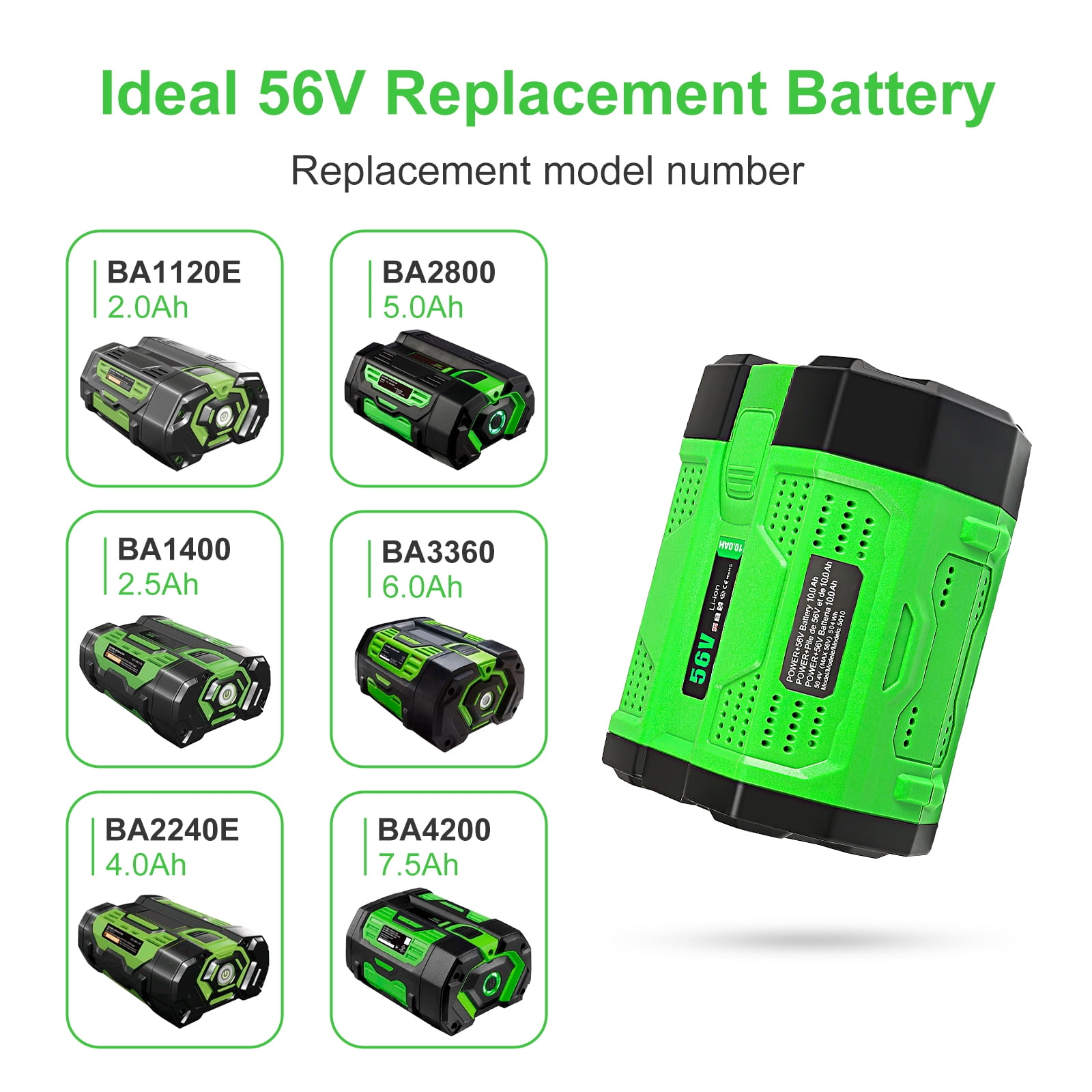 56V 10.0Ah Lithium Ion Battery Replacement for EGO 56V Batteries, Compatible with all EGO Power+ Power BA1400T BA4200 ST1502LB CS1604 LB4800 LB5804 HT2400 Tools