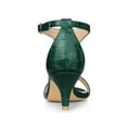 thumbnail image 2 of BLISSFUL STEP Women's Shoes T-Strap Embossed Kitten Heel Buckle Closure Open Toe Dress Sandals Dark Green 6, 2 of 7
