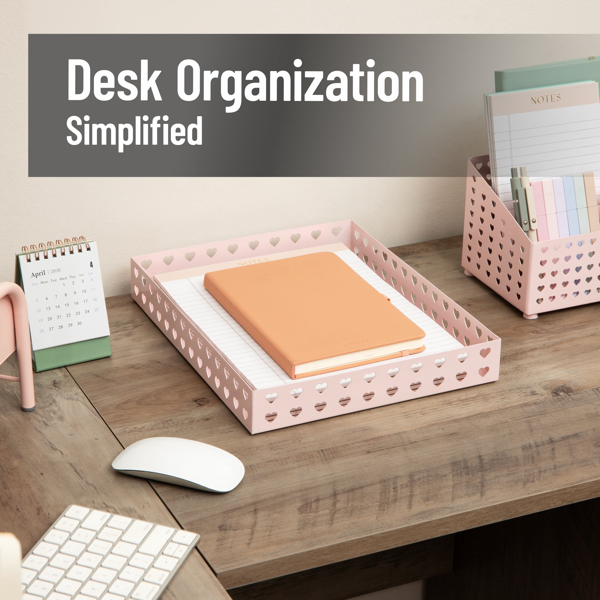 Mind Reader Pink Metal Letter Size Document Organizer with Heart Cutout Design