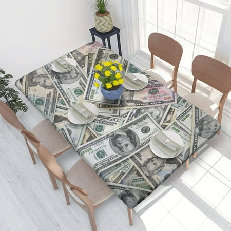 

Home Deluxe Tablecloth Dollars-Money Waterproof Elastic Rim Edged Table Cover- For Christmas Parties And Picnics 4ft