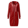 thumbnail image 1 of Women's Lightweight Zip Up Tunic Hoodies with Pockets,Long Sleeve Hooded Sweatshirts Thin Jacket with Zipper Outerwear Jacket Sweater Tops,Knee Length Casual Long Hoodie Jacket,S-XXL Red, 1 of 6