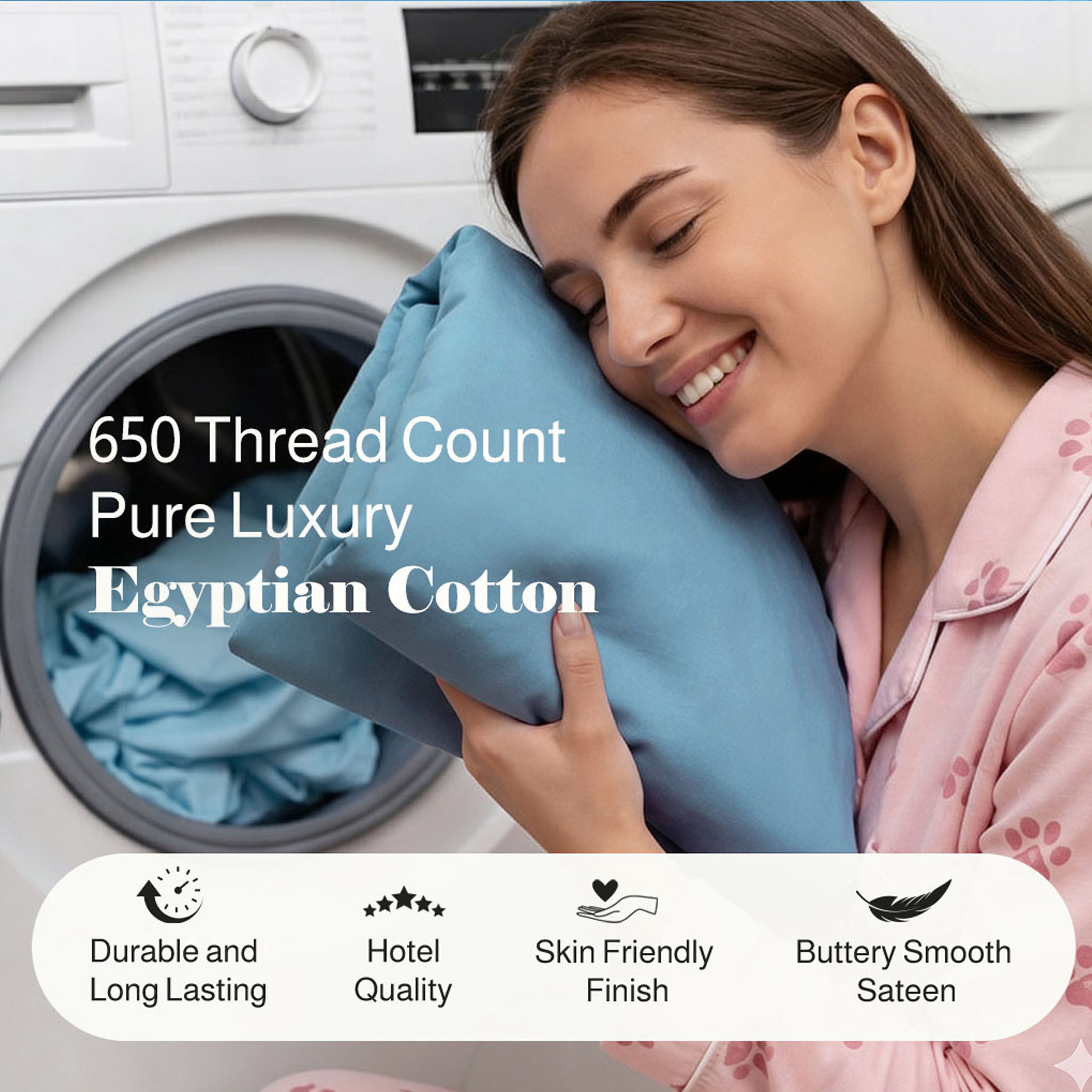 Superior Egyptian Cotton Embroidered 650 TC Deep Pocket Sheet Set, Queen, Medium Blue