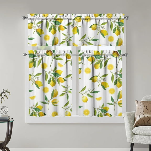 Lemon Kitchen Curtains Sets for Windows Lemon Summer Curtain Sink Window Valance 3 Piece Set Yellow Kitchen Tier Curtains 3 Panels Decor for Living Room Bedroom