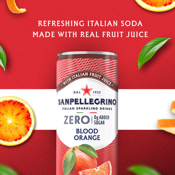 Sanpellegrino Italian Sparkling Drink, Zero Sugar, Aranciata Rossa, Orange & Blood Orange, 12 Cans