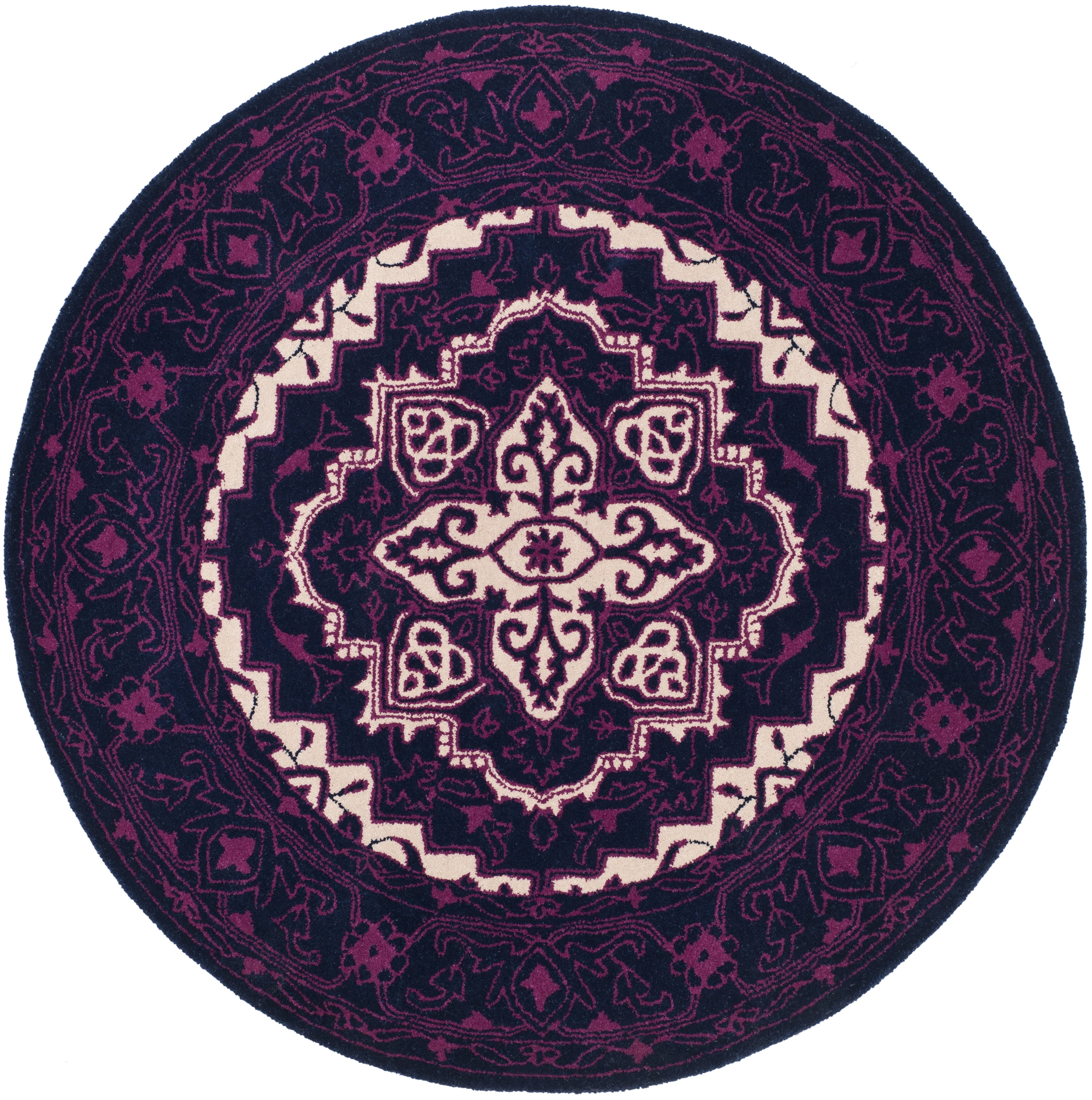 SAFAVIEH Bellagio Coty Oriental Wool Area Rug, Purple/Ivory, 5' x 5' Round