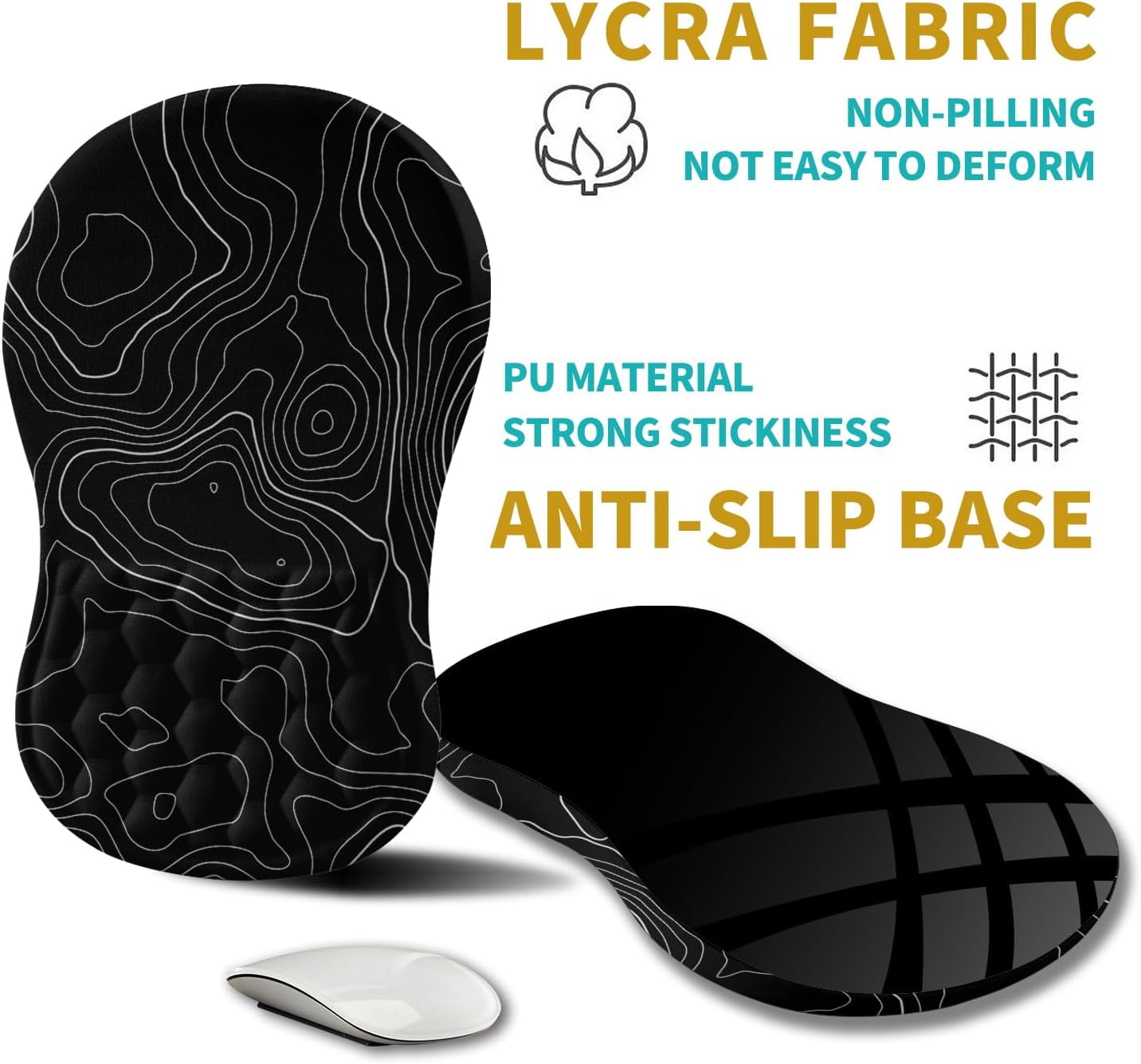 Ergonomic Mouse Pad Wrist Support, Wrist Rest Mousepad for Carpal Tunnel Pain Relief with Integrated Memory Foam Slope Massage Bulge (11.8x7.9 inch,Topographic Contour)