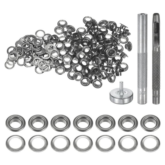 Uxcell 100pcs Grommet Tool Kit 4.5mm Grommet Eyelet Set with Hole Hollow Punch, Grommet Setter Tools, Black