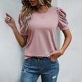 thumbnail image 5 of BiZtdJrK Women Dressy Casual T Shirts Puff Short Sleeve Summer T Shirt Crew Neck Fashion Casual Tunic Tops Pink S, 5 of 8