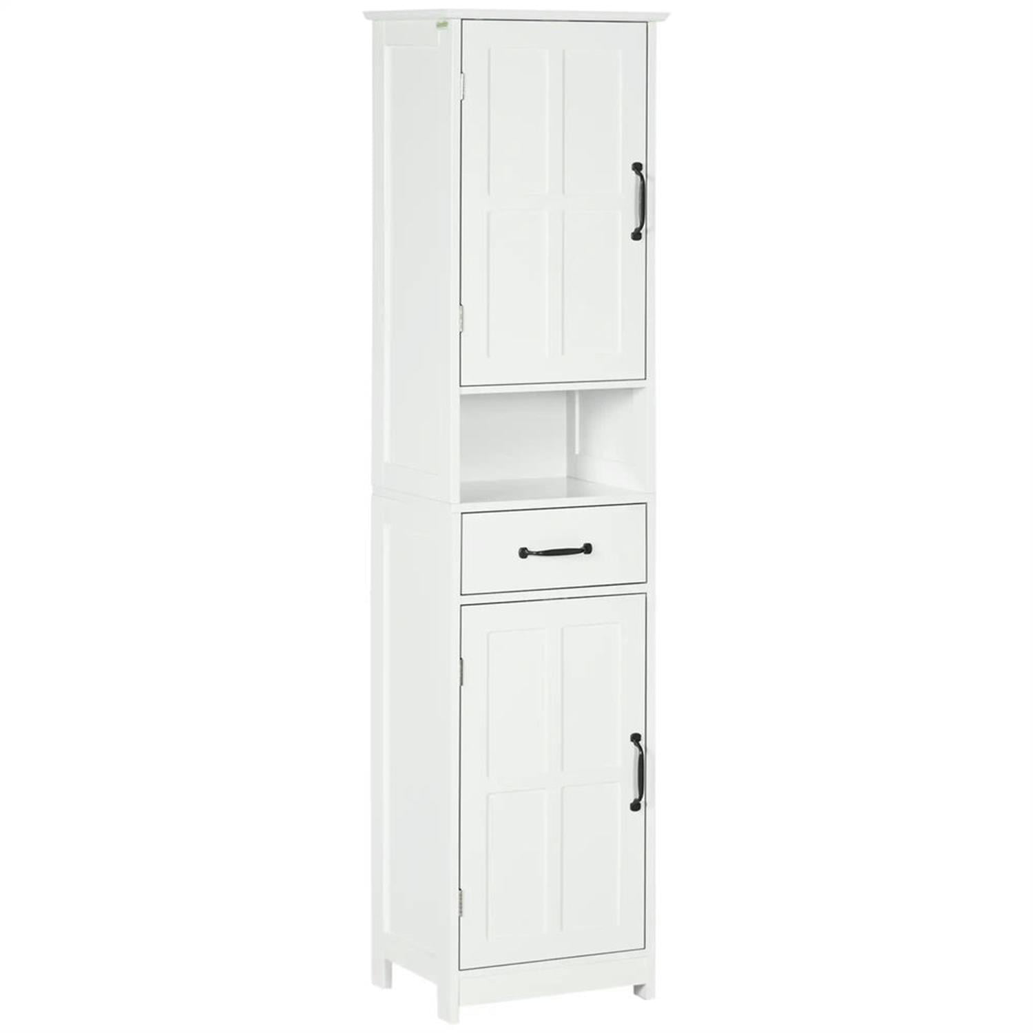 Demi Bonn 64" Tall Bathroom Storage Cabinet, Freestanding Cabinet with Drawer and Adjustable Shelves for Living Room, Kitchen, Dining Room, Office, White