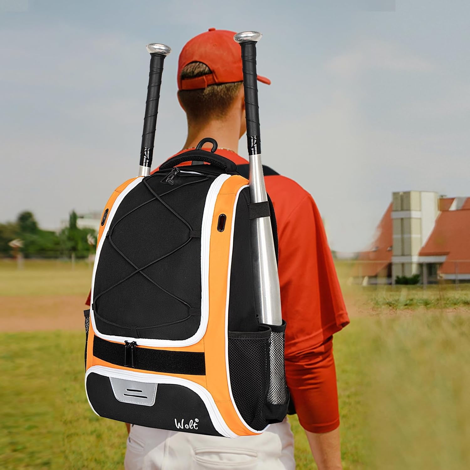 Youth Baseball Bag - Bat Backpack for Baseball, T-Ball & Softball Equipment & Gear, Bat & Glove Holder, Large Main Compartment for Helmet & accessories, Separate Shoes Compartment, Fence Hook