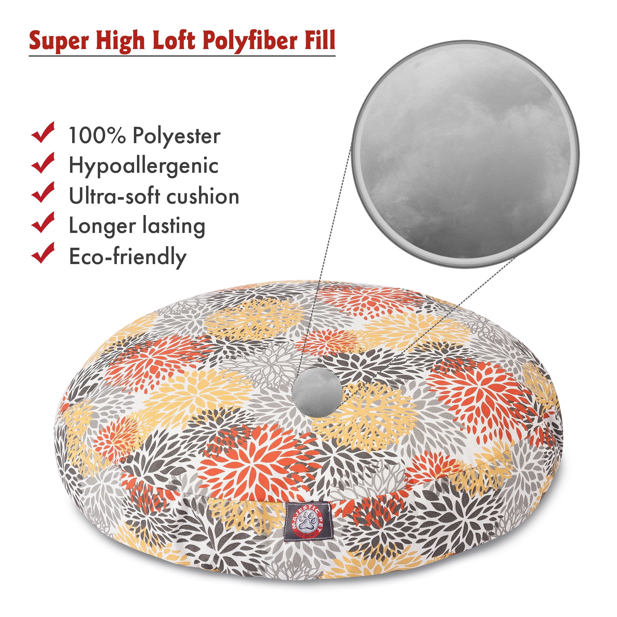 Majestic Pet | Blooms Round Pet Bed For Dogs, Removable Cover, Citrus, Large